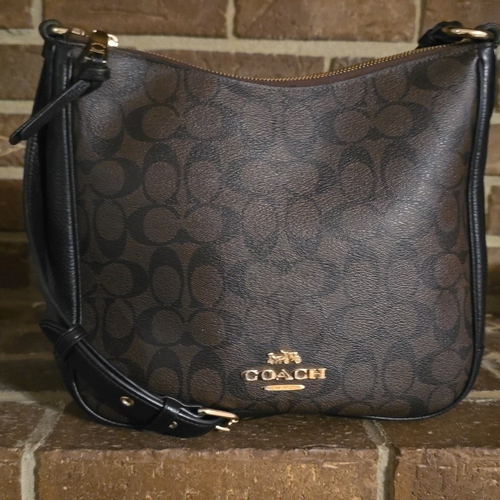 Coach Brown Signature Crossbody with Black Trim and Gold Hardware